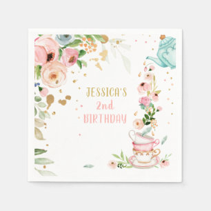 Serviette En Papier Tea Birthday Party Floral Tea Pink Gold Girl