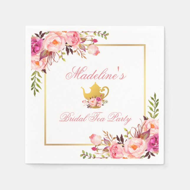 Serviette En Papier Tea Party à la Fête des mariées rose (Devant)