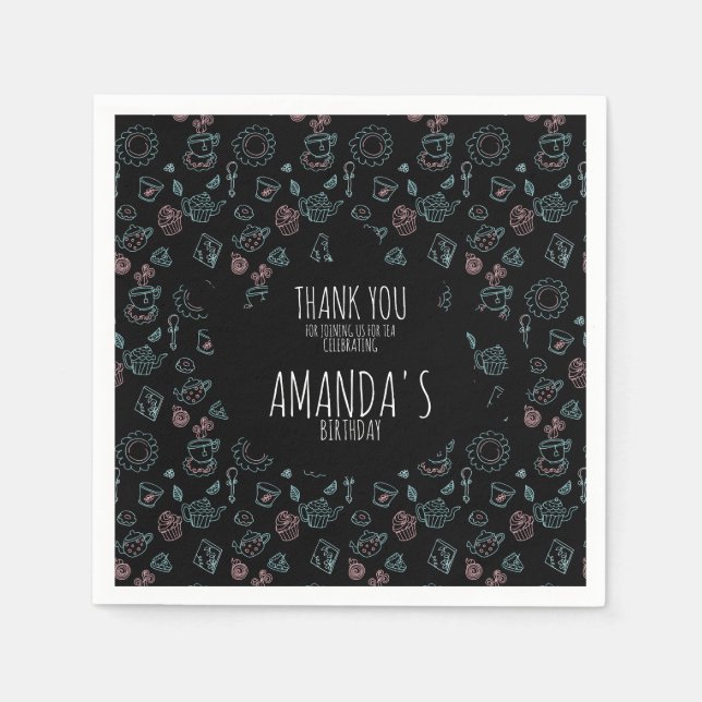 Serviette En Papier Tea Party Anniversaire Doodle Arrière - plan (Devant)