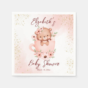 Serviette En Papier Tea party baby shower rose en peluche dans une tas