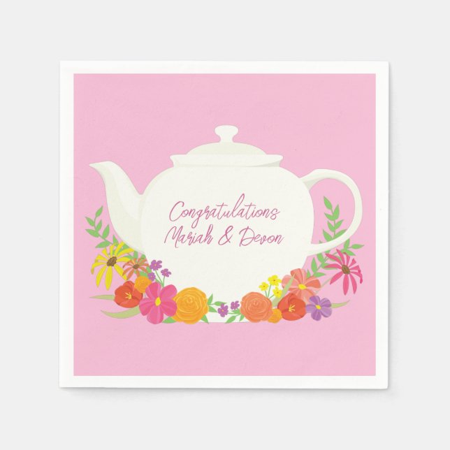 Serviette En Papier Tea Party Baby shower Teapot Rose Girl (Devant)