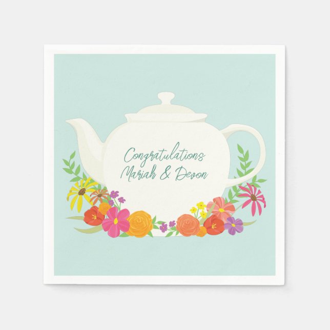 Serviette En Papier Tea Party Baby shower Teapot Spring Floral (Devant)