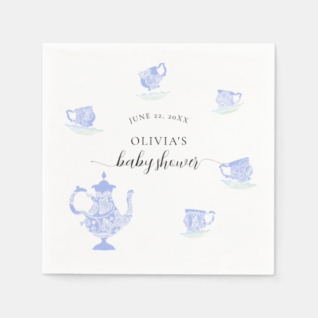Serviette En Papier Tea Party Blue Chine dentelle classique Baby showe (Devant)
