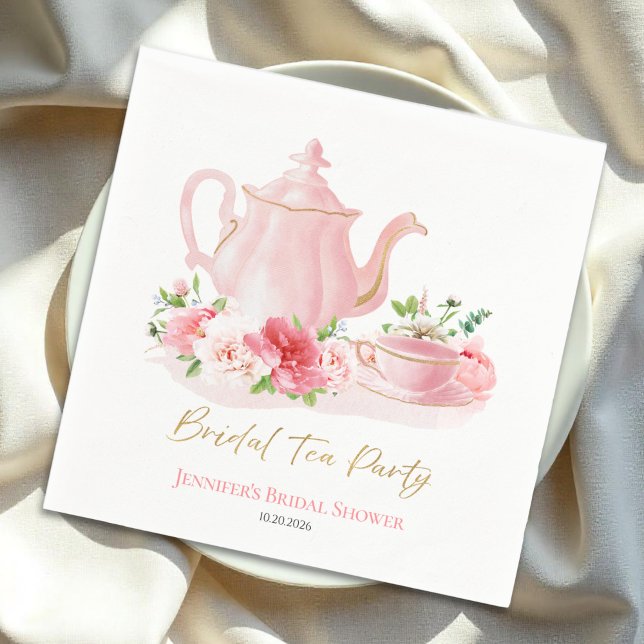 Serviette En Papier Tea Party | Fête des mariées rose dorée (Créateur téléchargé)