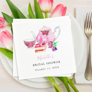 Serviette En Papier Tea Party Fête des mariées Teapot Dusty Rose rose