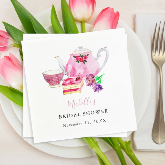 Serviette En Papier Tea Party Fête des mariées Teapot Dusty Rose rose (Créateur téléchargé)