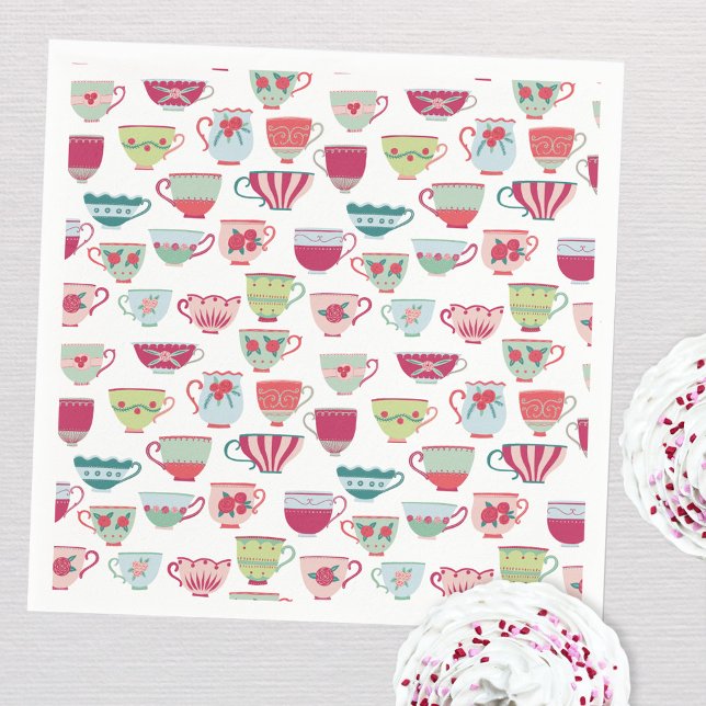 Serviette En Papier Tea Party Moderne Pastel (Modern retro teacup tea party paper napkins)