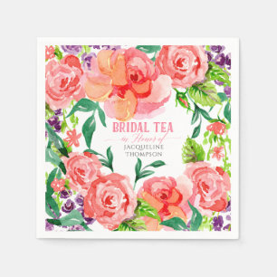 Serviette En Papier Tea Party nuptiale aquarelle Fleurs modernes Rose