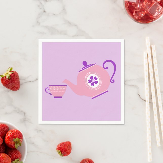 Serviette En Papier Tea party rose + violet (En situation)