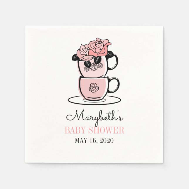 Serviette En Papier Tea Teacup & Fleurs Papier Baby shower Napkin (Devant)