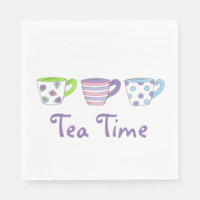 Serviette En Papier Tea Time Pastel Teacups Cups Après-midi Teaparty (Devant)