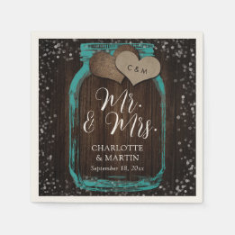 Serviette En Papier Teal Mason Jar Wood Mr. & Mrs. Wedding