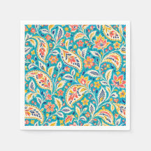 Teal Paisley Floral Folk Art Pattern