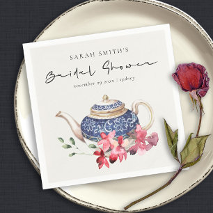 Serviette En Papier Teapot bleu rouge Floral Fête des mariées Tea Part
