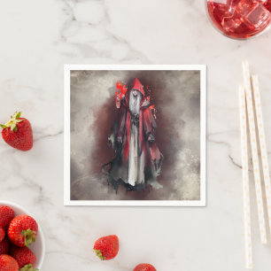 Serviette En Papier Técherie   Sorcière rouge aux ombres gothiques du 
