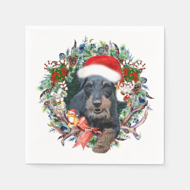 Serviette En Papier Teckels de chasse,Joyeux Noël (Devant)