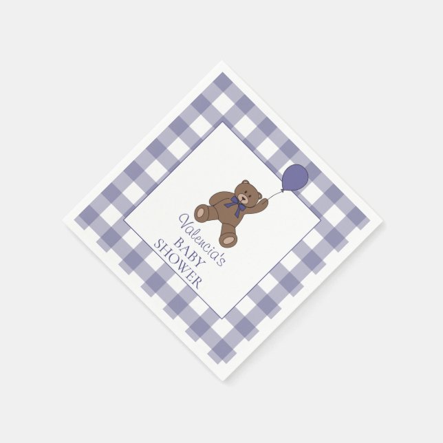 Serviette En Papier Teddy Bear and Balloon Purple Baby Shower (Coin)