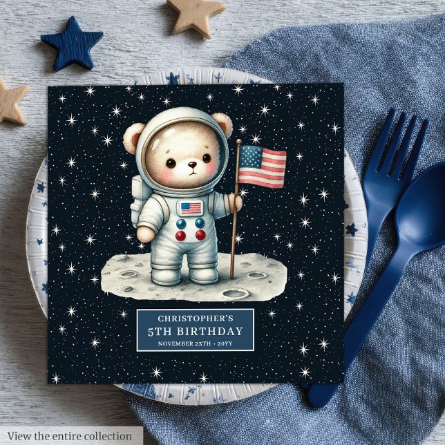Serviette En Papier Teddy Bear Astronaut Party Napkins Garçon Annivers (Teddy Bear Astronaut Party Napkins Boy Birthday Fun)