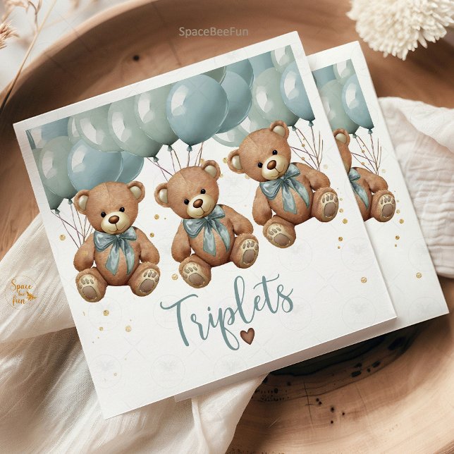 Serviette En Papier Teddy Bear Baby shower c'est TRIPLETS (teddy bear baby shower napkins, triplets baby shower decor, its triplets party napkins, cute bear ba)