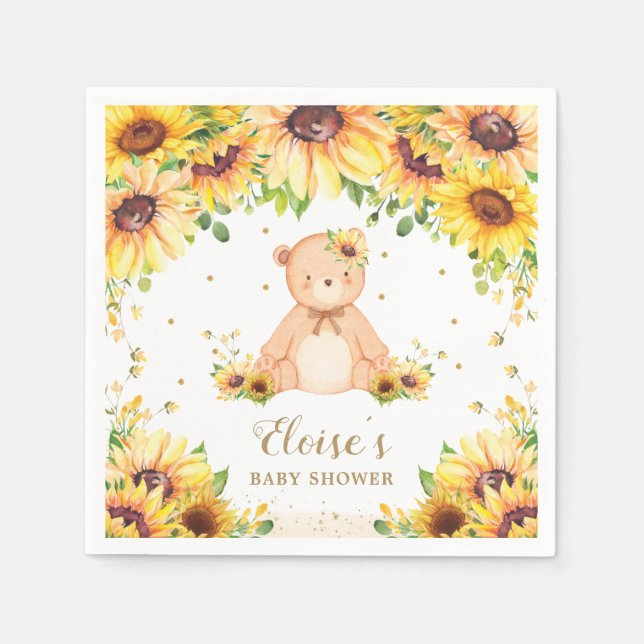 Serviette En Papier Teddy Bear Baby shower de tournesol fête d'anniver (Devant)