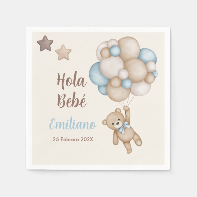 Serviette En Papier Teddy Bear Baby shower Garçon Espagnol (Devant)