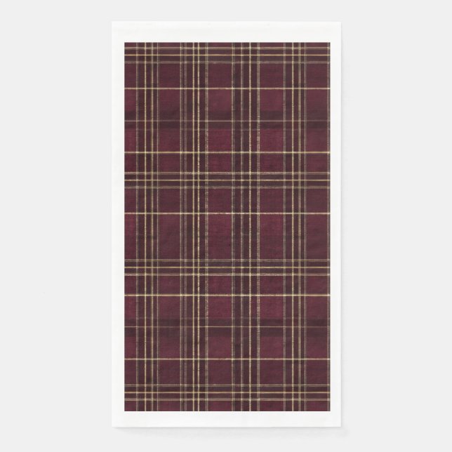 Serviette En Papier Teddy Bear Baby Shower Girl Plaid Burgundy Bow  (Devant)