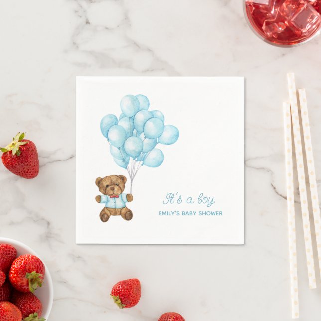 Serviette En Papier Teddy Bear Balloon C'est un Baby shower garçon (En situation)