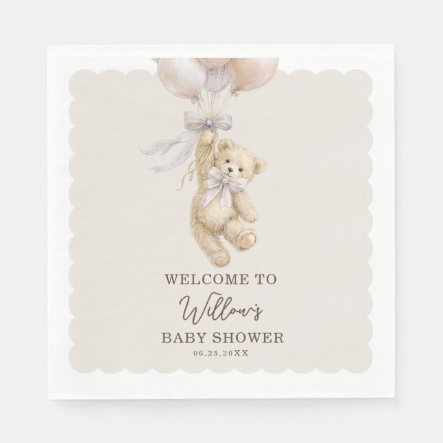 Serviette En Papier Teddy Bear Balloons Baby Shower Napkins (Devant)