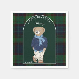 Serviette En Papier Teddy bear classic plaid birthday party custom