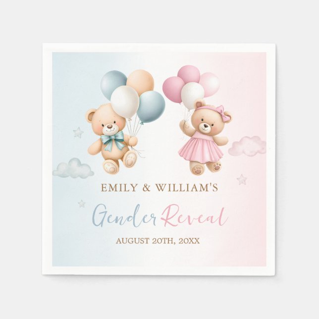 Serviette En Papier Teddy Bear Gender Reveal  Napkins (Devant)