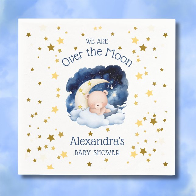 Serviette En Papier Teddy Bear Gold Stars au-dessus du Baby shower de  (Créateur téléchargé)