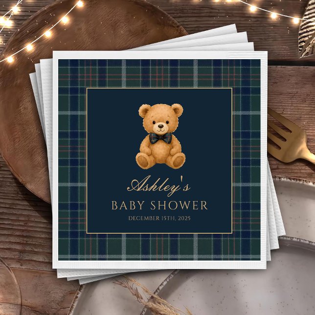 Serviette en papier Teddy Bear Green Tartan pour B (Créateur téléchargé)