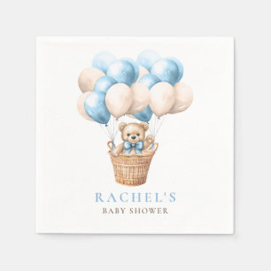 Serviette En Papier Teddy Bear Hot Air Balloon Blue Boy Baby shower