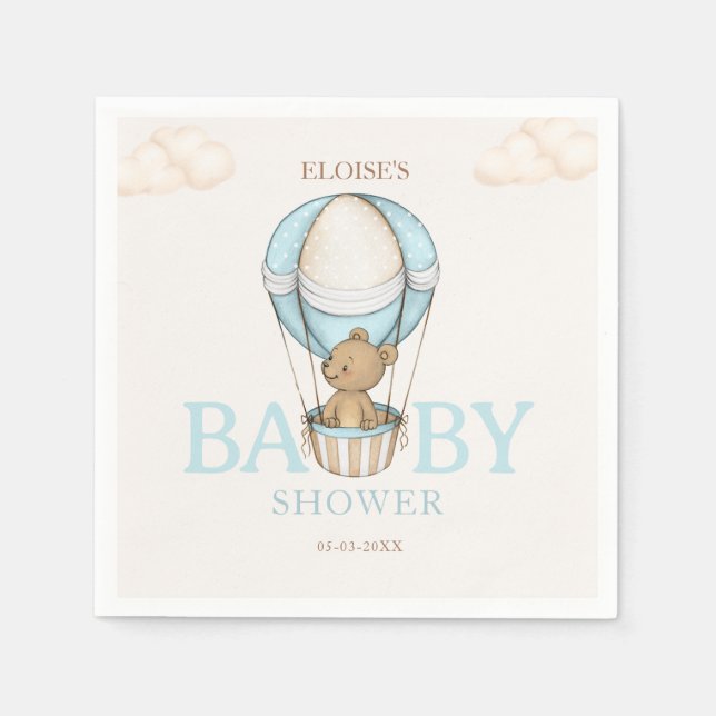 Serviette En Papier Teddy Bear Hot Balloon Bearly Wait boy Baby shower (Devant)