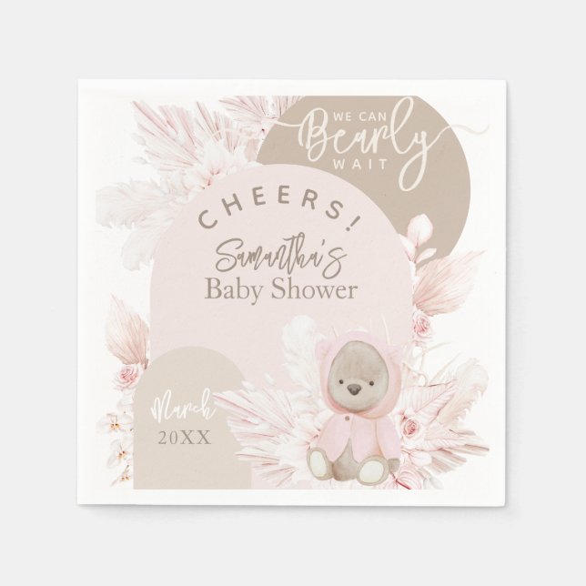 Serviette En Papier Teddy Bear Moderne Boho Girl Baby shower (Devant)
