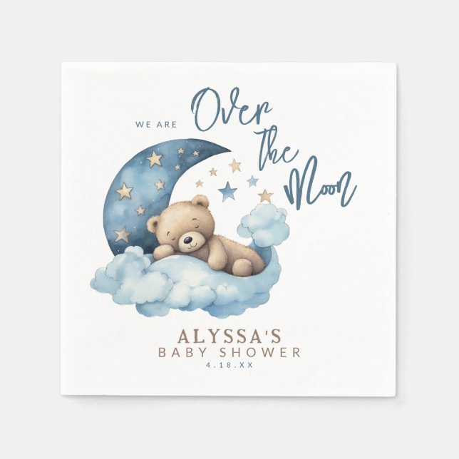 Serviette En Papier Teddy Bear Over the Moon Baby shower (Devant)