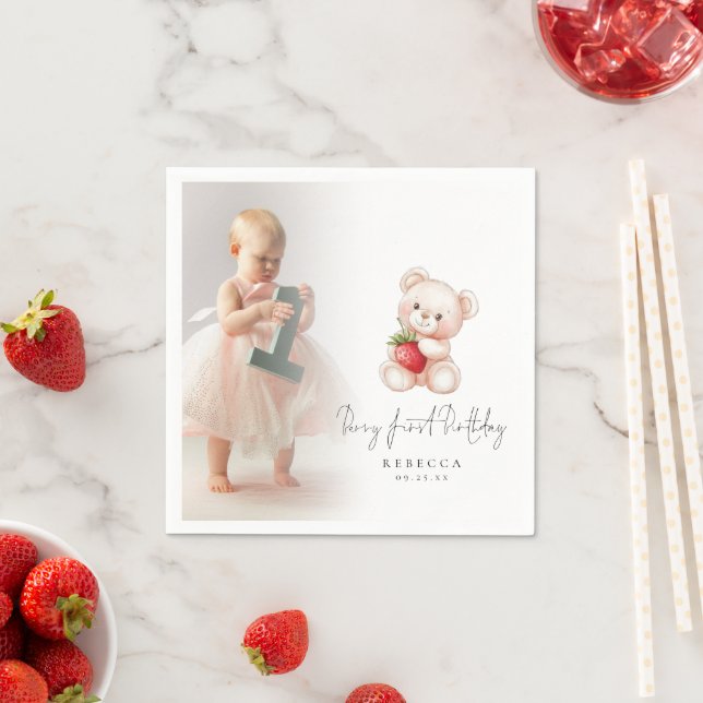 Serviette En Papier Teddy Bear Photo Overlay Berry Premier anniversair (En situation)