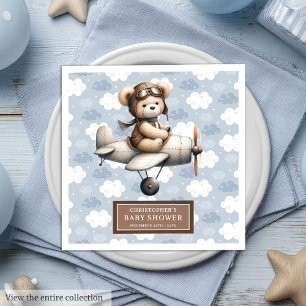 Serviette En Papier Teddy Bear Pilote Napkins Baby Boy Douche