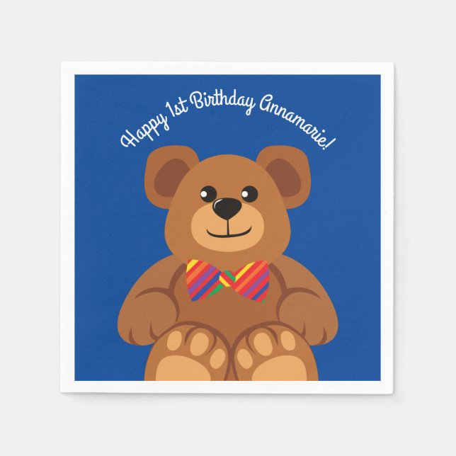 Serviette En Papier Teddy Bear Rainbow Cute 1ère fête anniversaire (Devant)