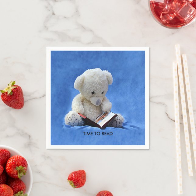 Serviette En Papier Teddy Bear Time to Read Blue Stuffed Animal, ZKOA (En situation)