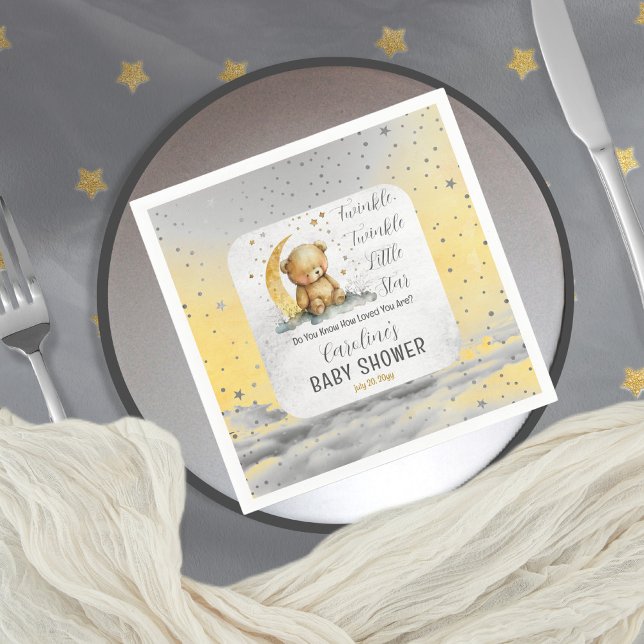 Serviette En Papier Teddy Bear Twinkle Twinkle Little Star Baby shower (Create an enchanting baby shower with our Teddy Bear Twinkle Twinkle Little Star collection.  )