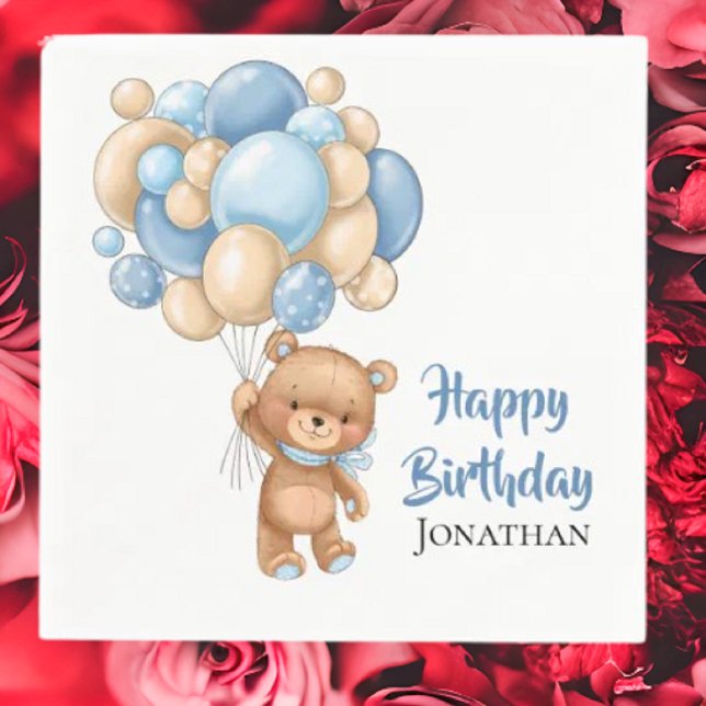 Serviette En Papier Teddy Boy Joyeux Anniversaire - Blanc (Planning A Party Is Fun When You Shop With Us. Find Everything You Need)