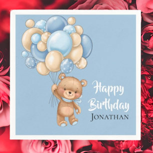 Serviette En Papier Teddy Boy Joyeux Anniversaire -Bleu