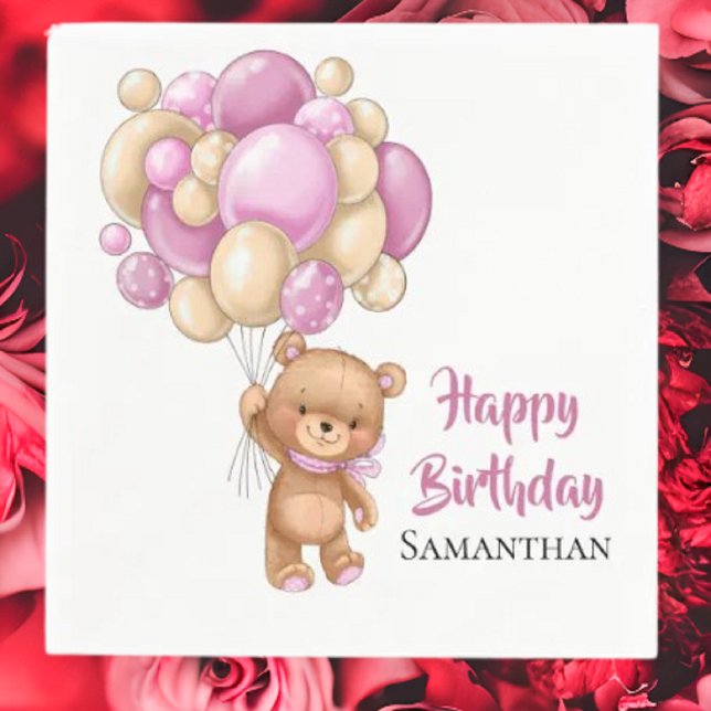 Serviette En Papier Teddy Girl Joyeux Anniversaire - Blanc (Planning A Party Is Fun When You Shop With Us. Find Everything You Need)