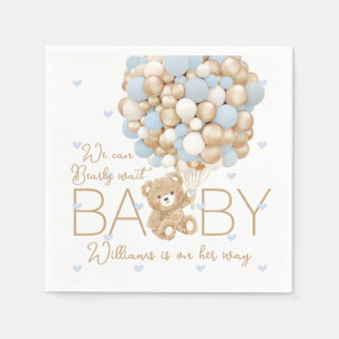 Serviette En Papier Teddy Ours Bleu Coeur & Balloon Baby Boy Douche