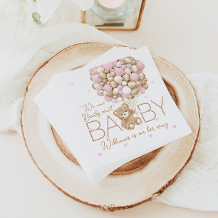 Serviette En Papier Teddy Ours Rose Coeur & Balloon Baby Girl Douche