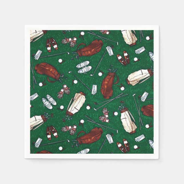 Serviette En Papier Tee Time Green Golf Motif Napkins (Devant)