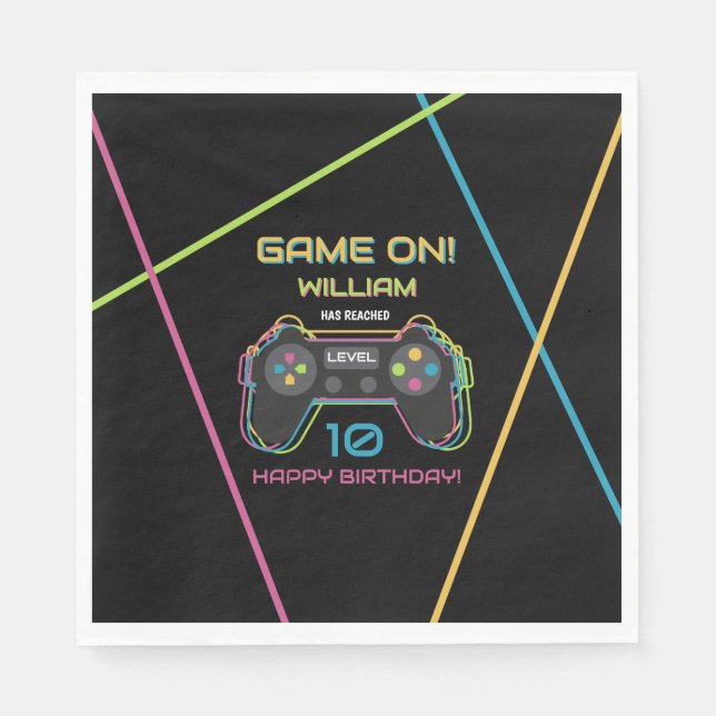 Serviette En Papier Teen Gaming Gamer Video Game Player Neon Birthday (Devant)
