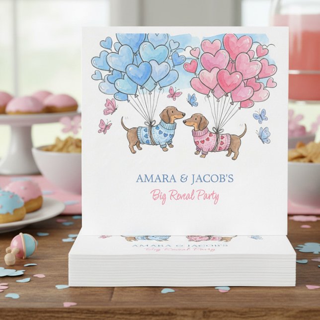 Serviette En Papier Teenie Weenie Sweetheart Dachshund Gender Reveal (Party Napkins - Teenie Weenie Sweetheart Dachshund Gender Reveal collection by Darling & May)