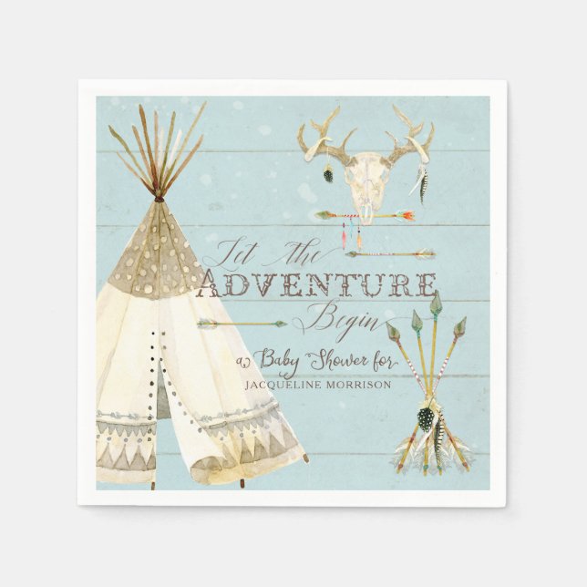 Serviette En Papier Teepee Boho Tribal Deer Flèches Baby shower garçon (Devant)
